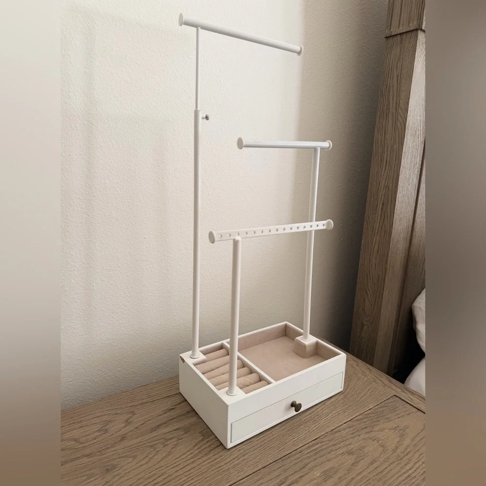 White Tiered Jewelry Organizer with Drawer